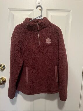 ivory ella Burgundy Sherpa Half-Zip Pullover